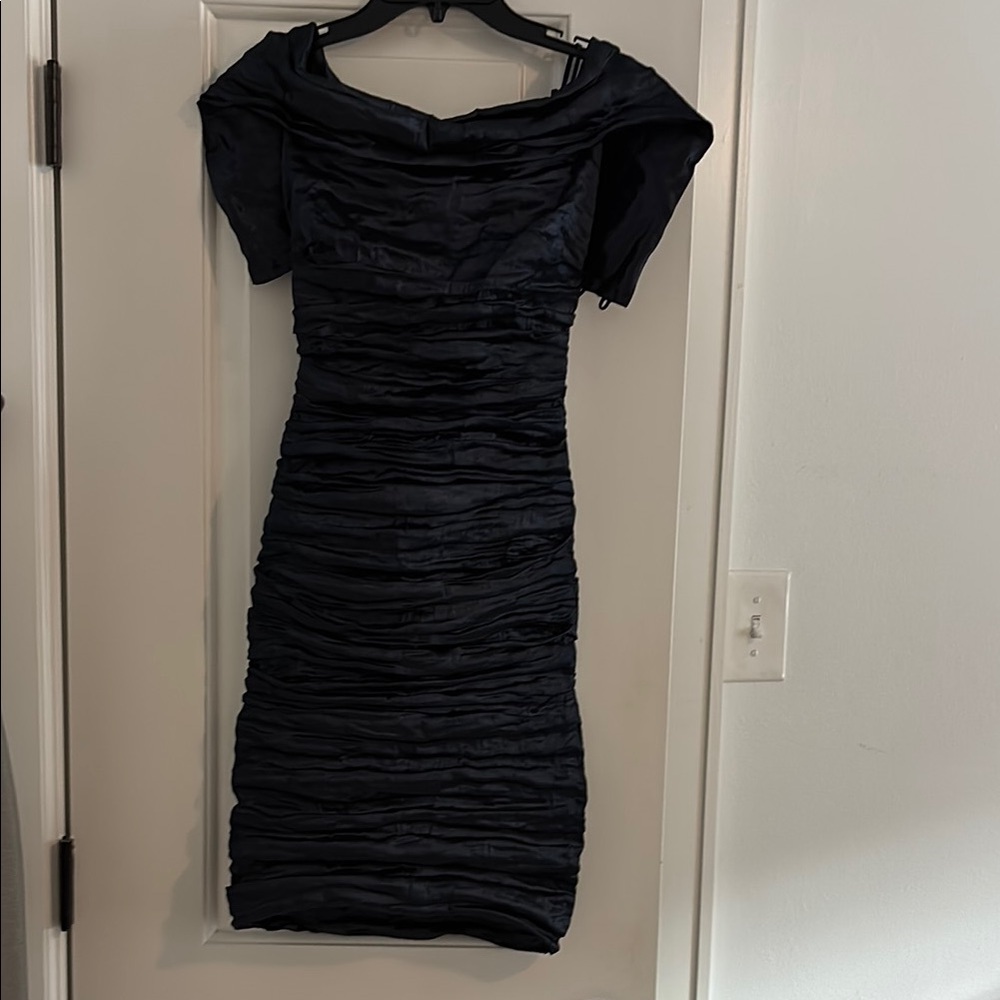 Nicole miller navy blue Ruched Off the Shoulder Bodycon Dress